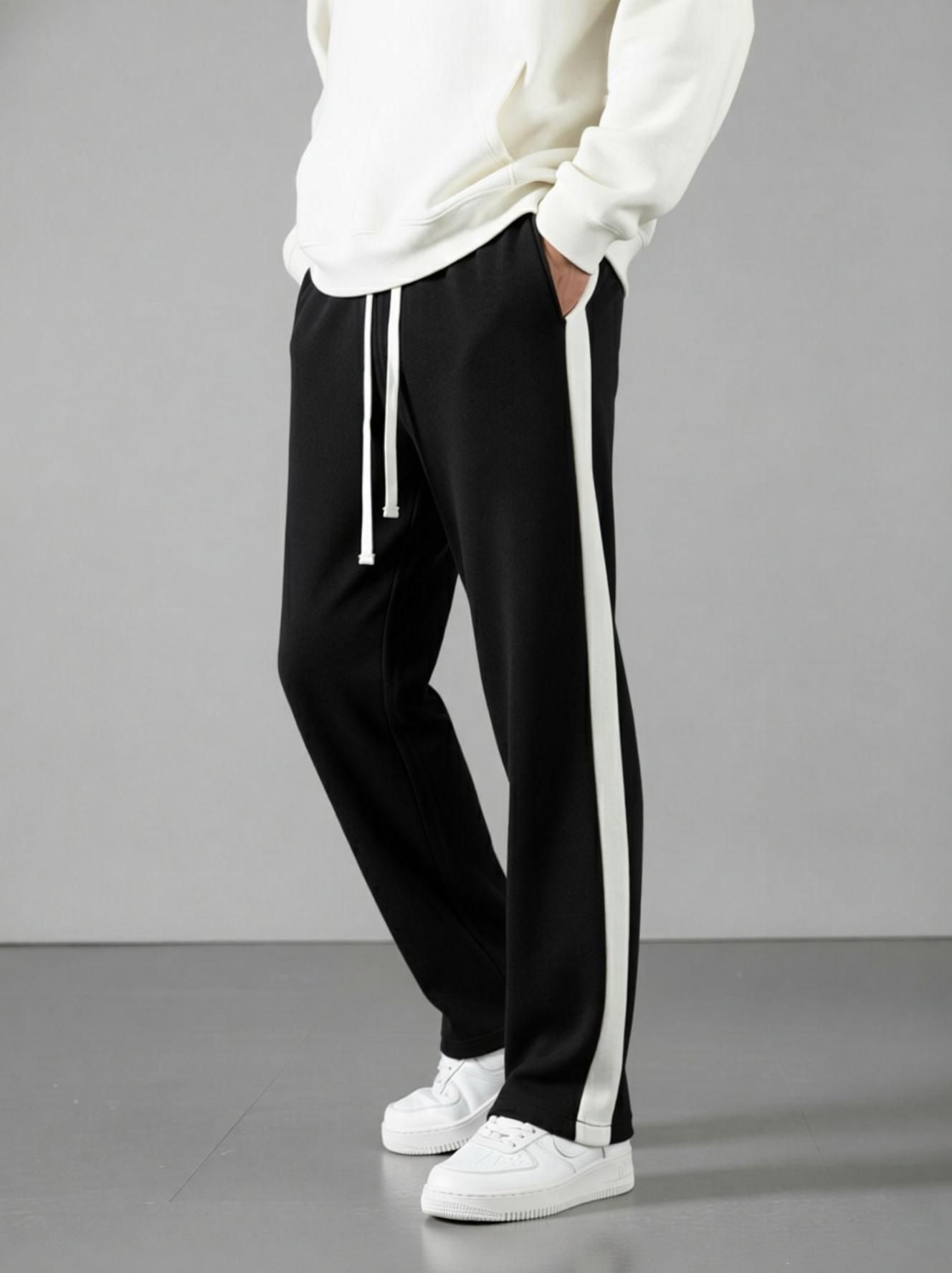 indiclub Men Colorblock Black, White Track Pants-picture-21
