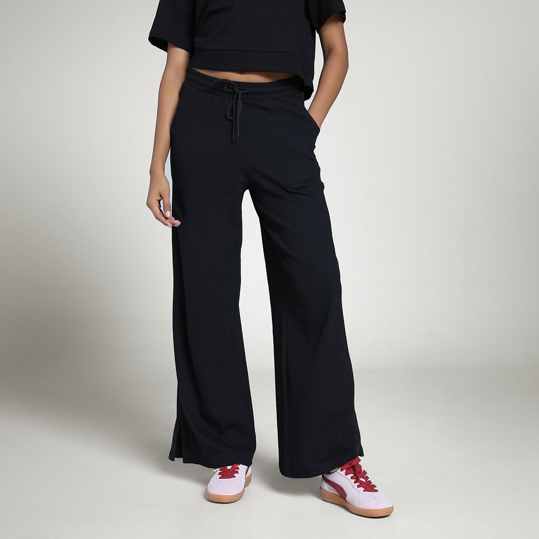 Women Solid Black Track Pants-image-5