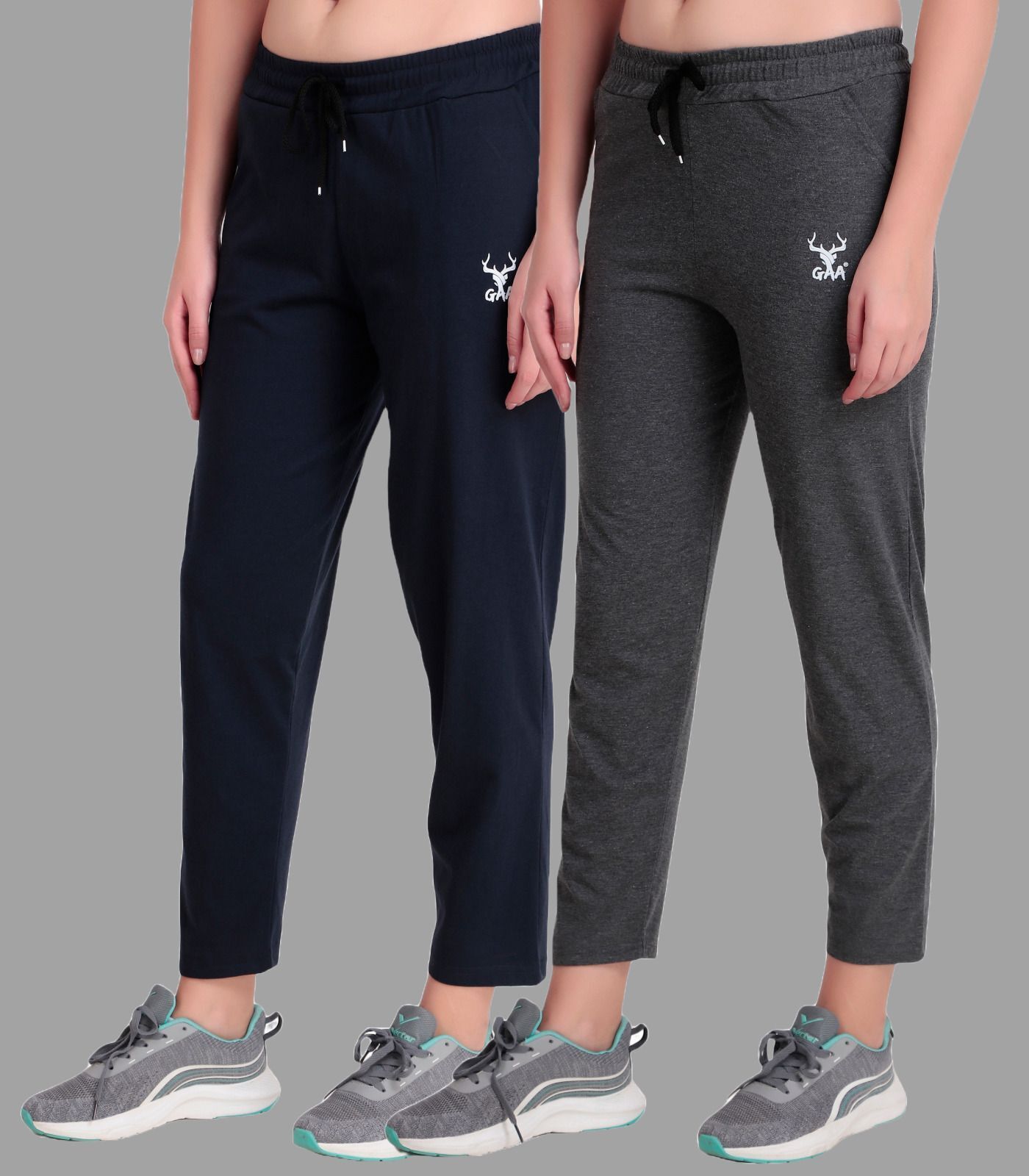gaa Pack of 2 Women Solid Dark Blue, Grey Track Pants-picture-22