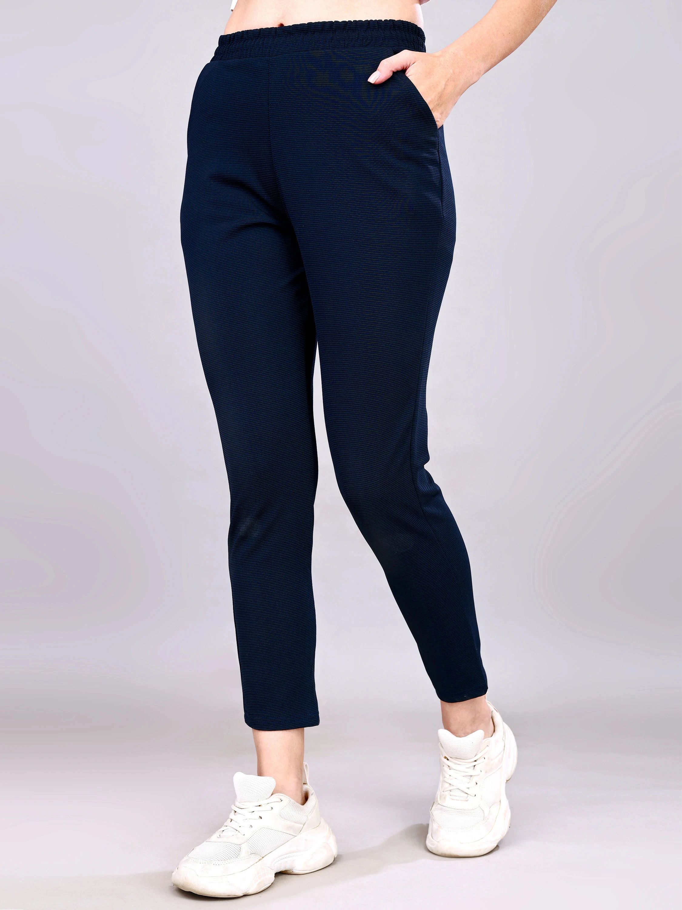 leewan Women Self Design Dark Blue Track Pants-picture-10