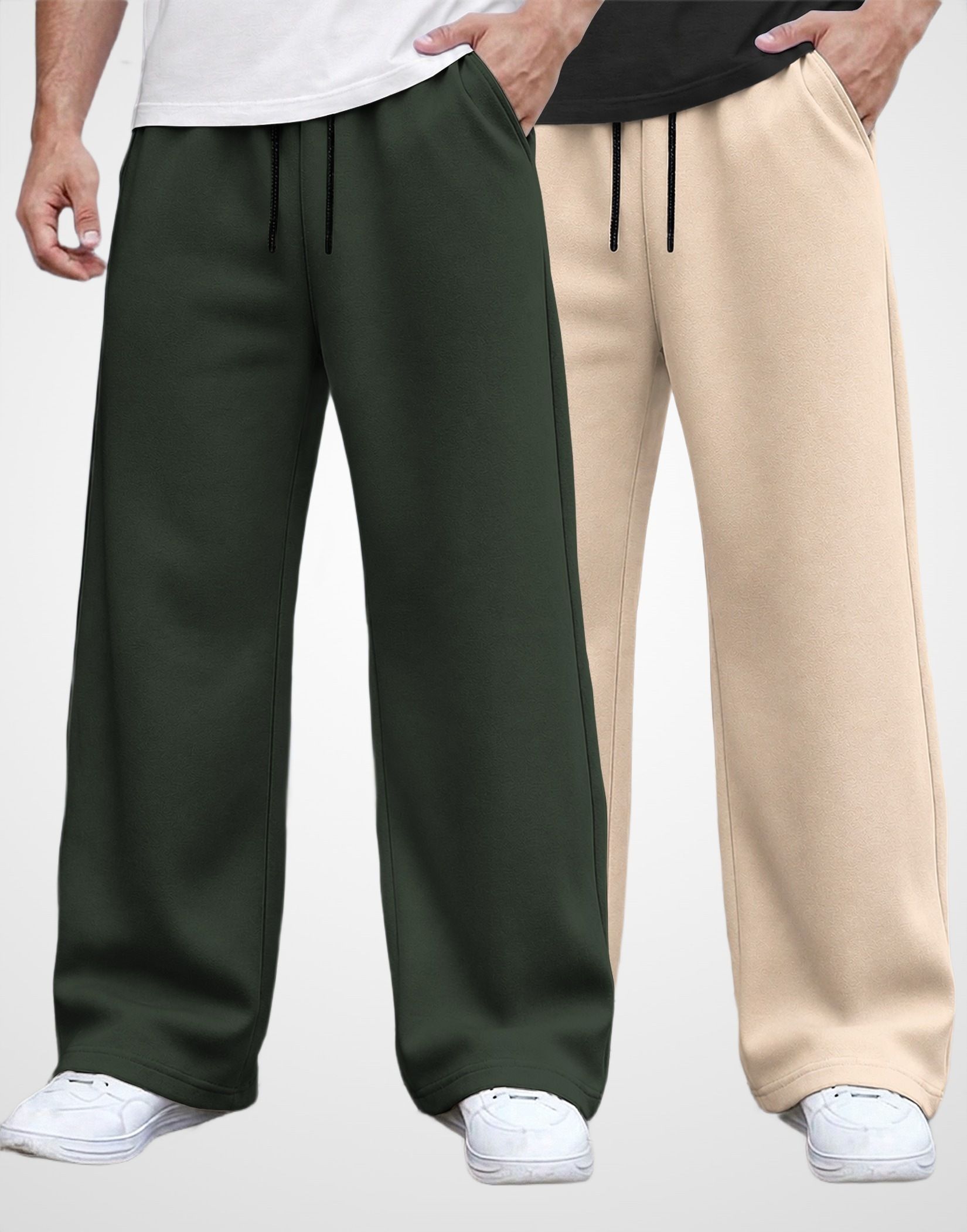 madbros Pack of 2 Men Solid Olive, Beige Track Pants-picture-13