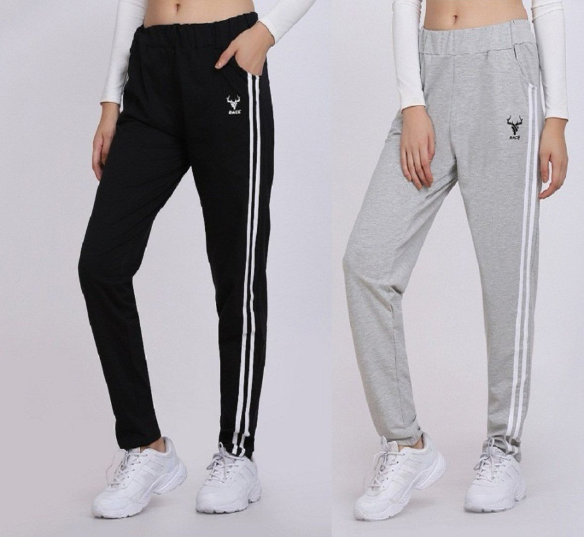 btmz Pack of 2 Women Striped Grey, Black Track Pants-picture-42