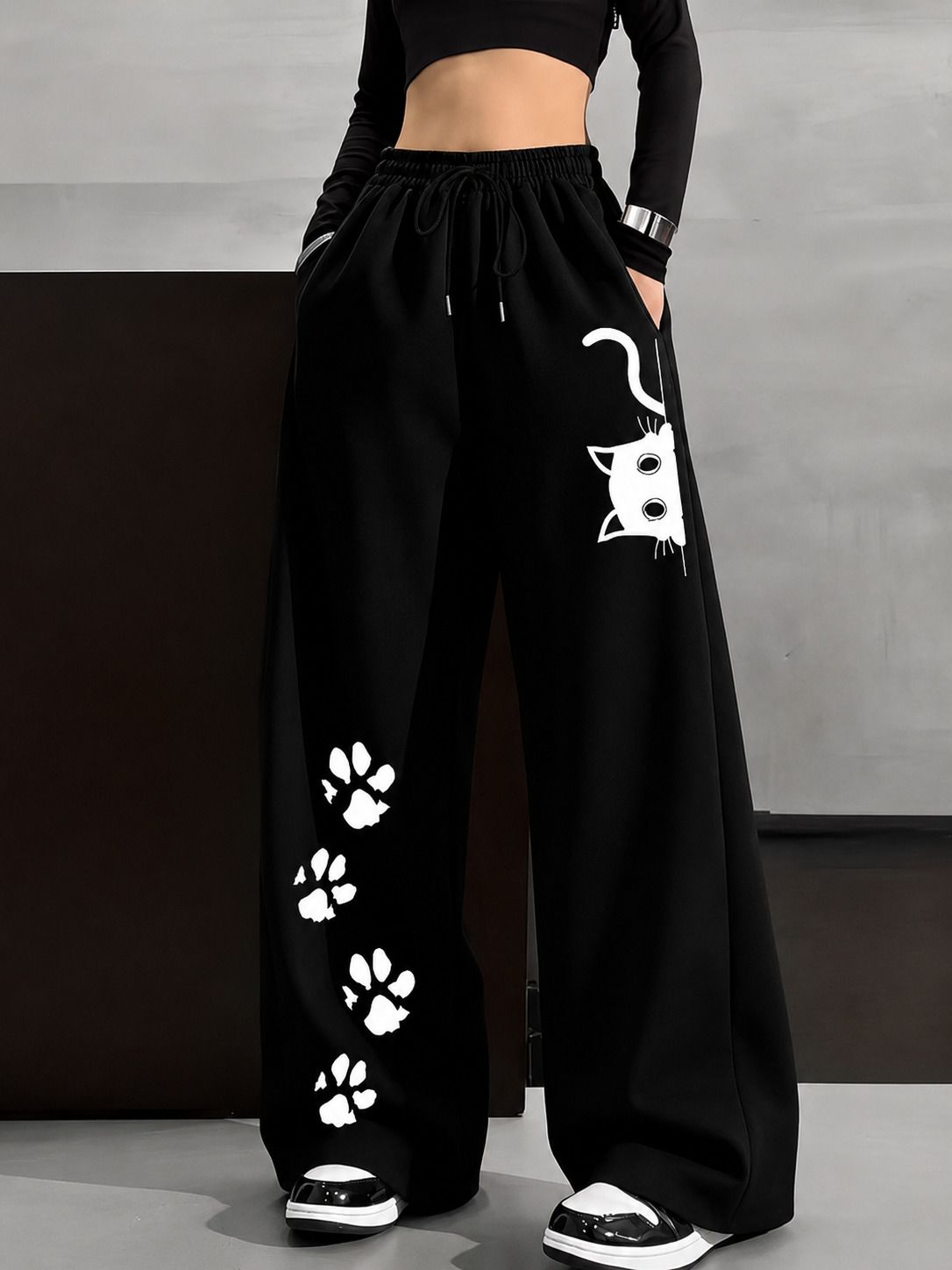 uraxo Women Printed Black Track Pants-picture-48