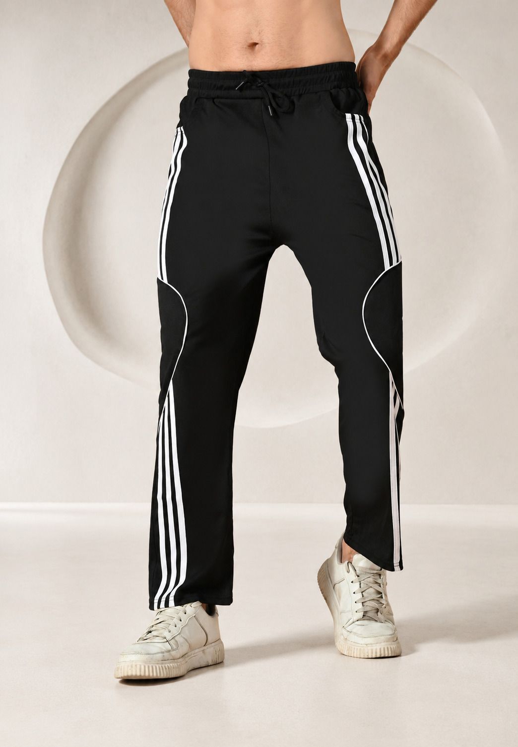 starvielle Men Striped Black Track Pants-picture-15