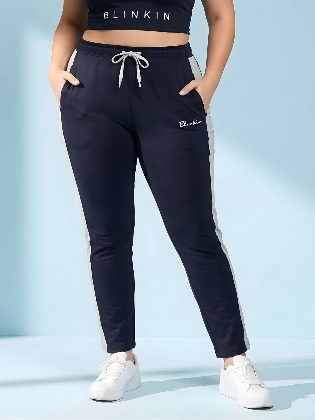 blinkin Women Striped Dark Blue Track Pants-picture-26
