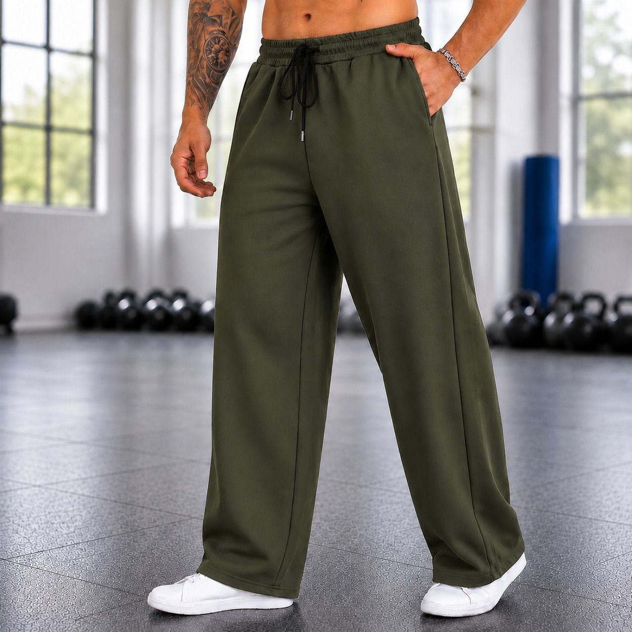 yobdel Men Solid Olive Track Pants-picture-3