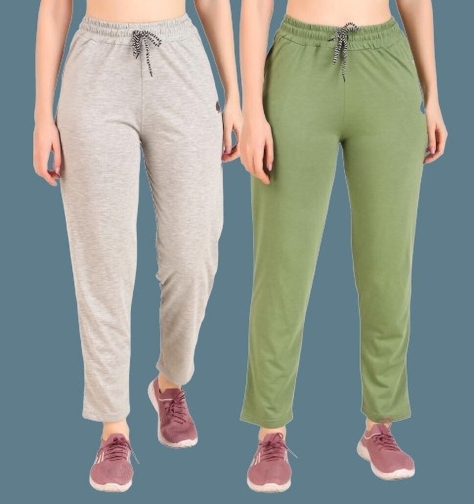 gaa Pack of 2 Women Solid Grey, Light Green Track Pants-picture-14