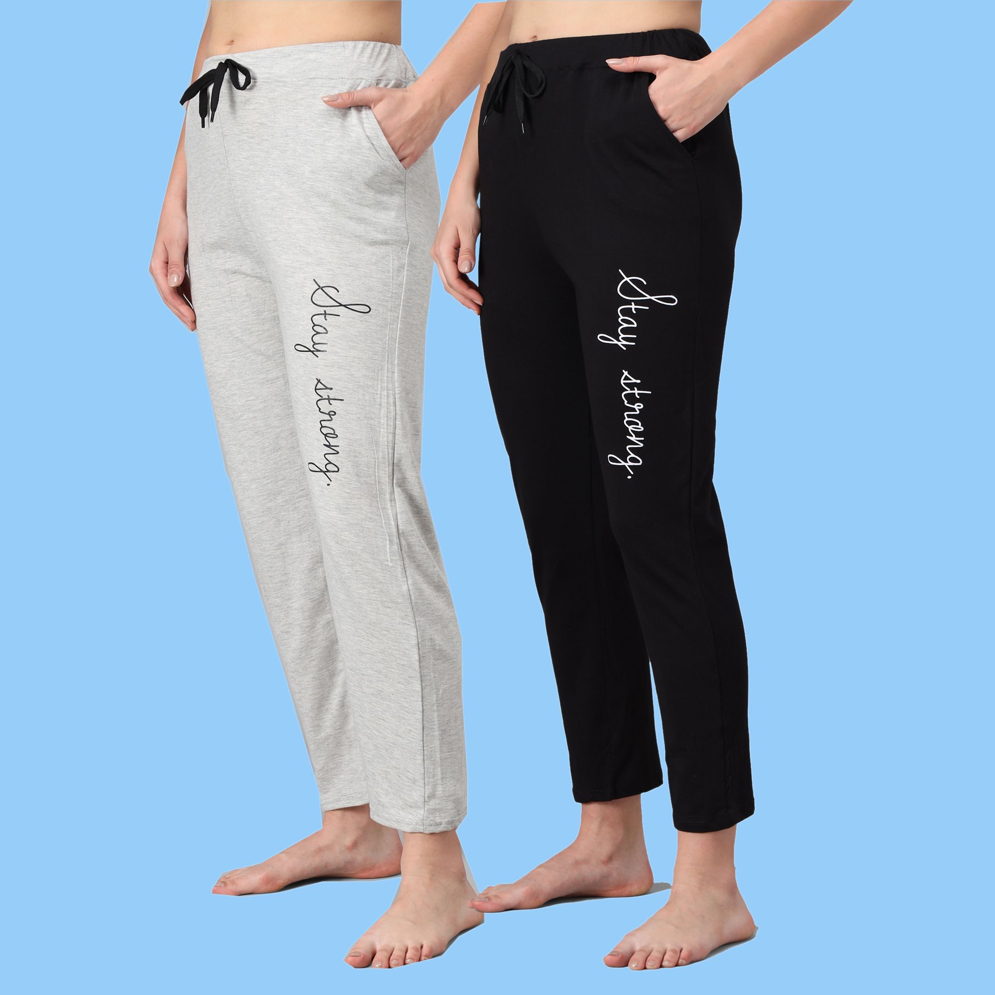 seaser Pack of 2 Women Printed Black, Grey Track Pants-picture-16