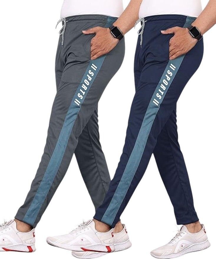 gajvu Pack of 2 Men Striped Grey, Dark Blue, Black, White Track Pants-picture-23