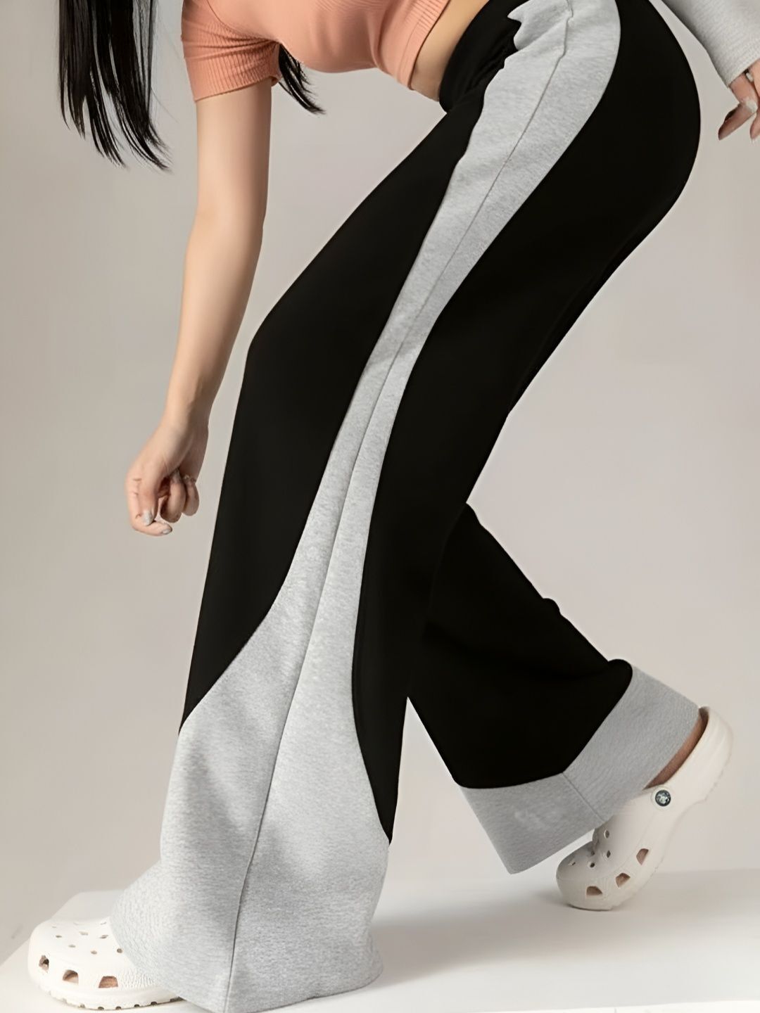 Women Solid, Colorblock Black, Grey Track Pants-image-24