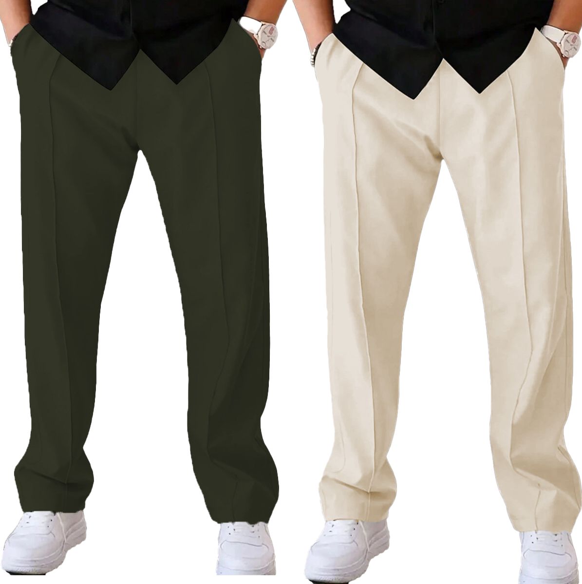 joggers park orignals. Pack of 2 Men Solid Olive, Beige Track Pants-picture-37