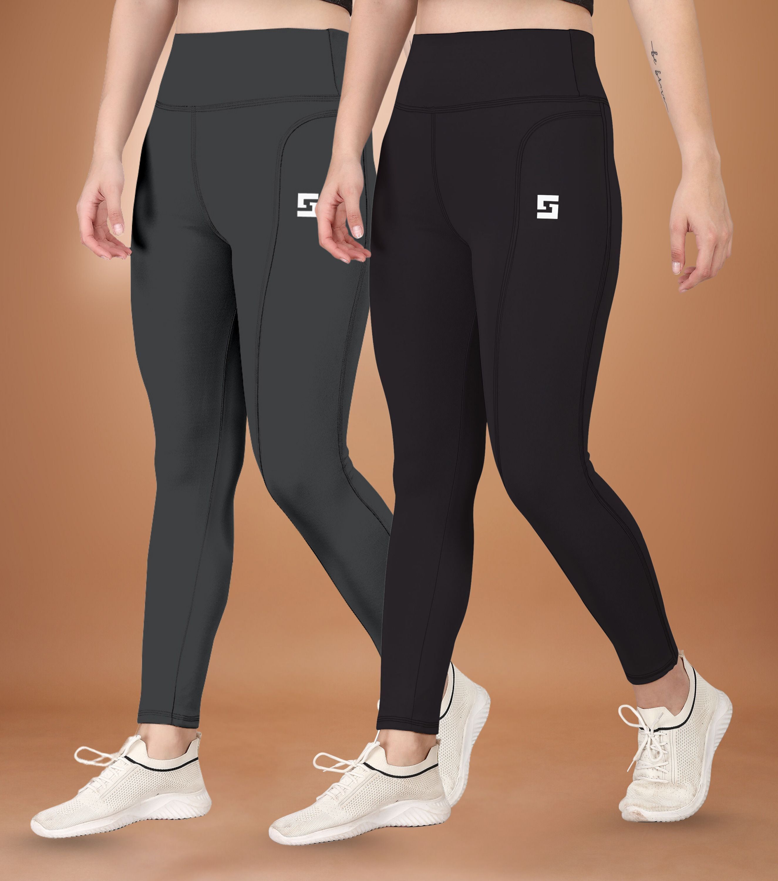poojaran Pack of 2 Women Solid, Printed Grey Track Pants-picture-28