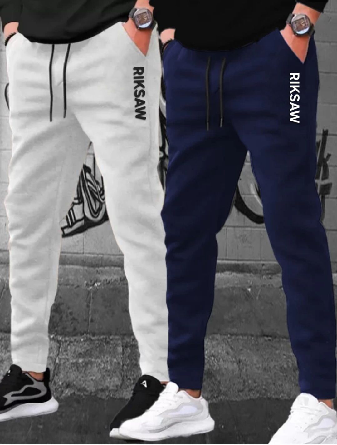 Pack of 2 Men Printed Grey, Dark Blue Track Pants-image-36