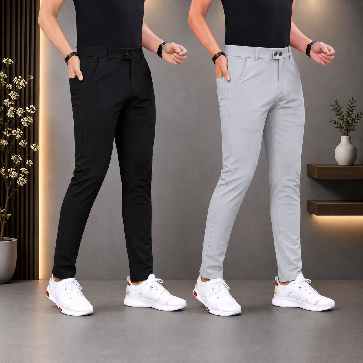 vuonfab Men Solid Black, Grey Track Pants-picture-0
