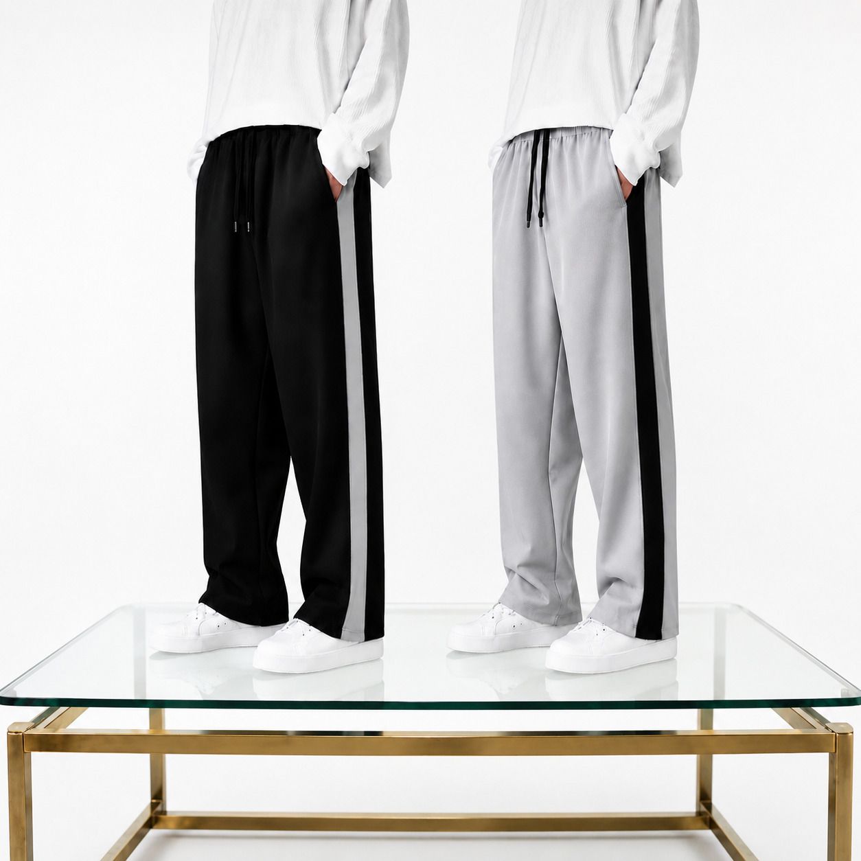 cookeefashion Pack of 2 Men Solid Black, Grey Track Pants-picture-10