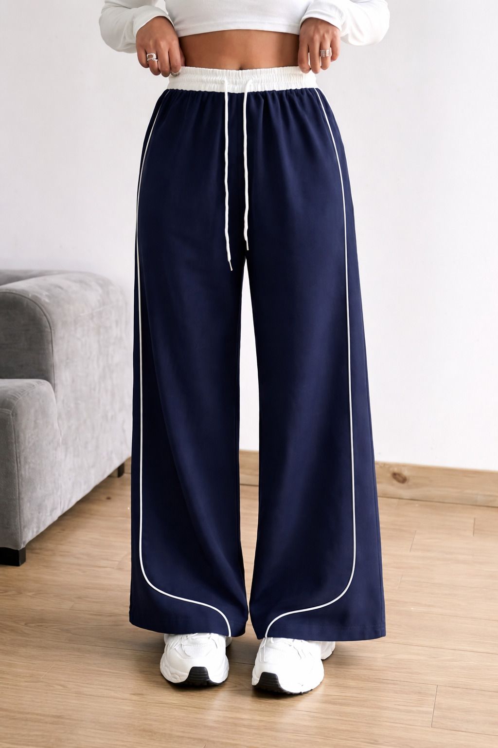 colormegorgeous Women Striped Dark Blue Track Pants-picture-15