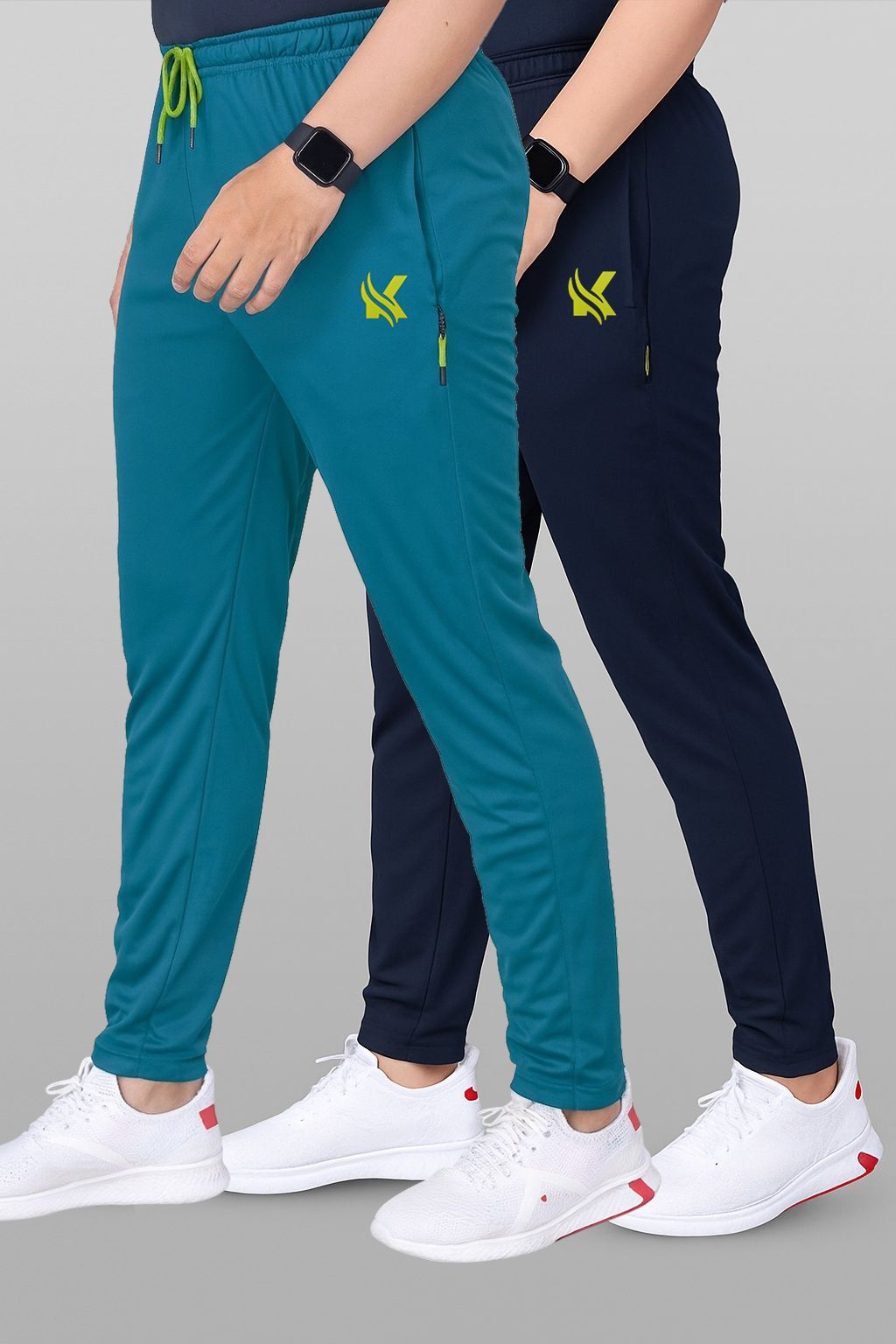 Pack of 2 Men Solid Black, Dark Blue Track Pants-image-36