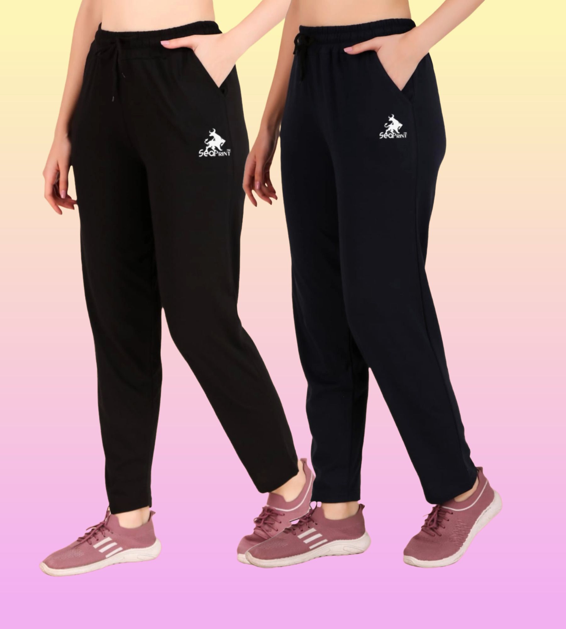 Pack of 2 Women Solid Black, Dark Blue Track Pants-image-35