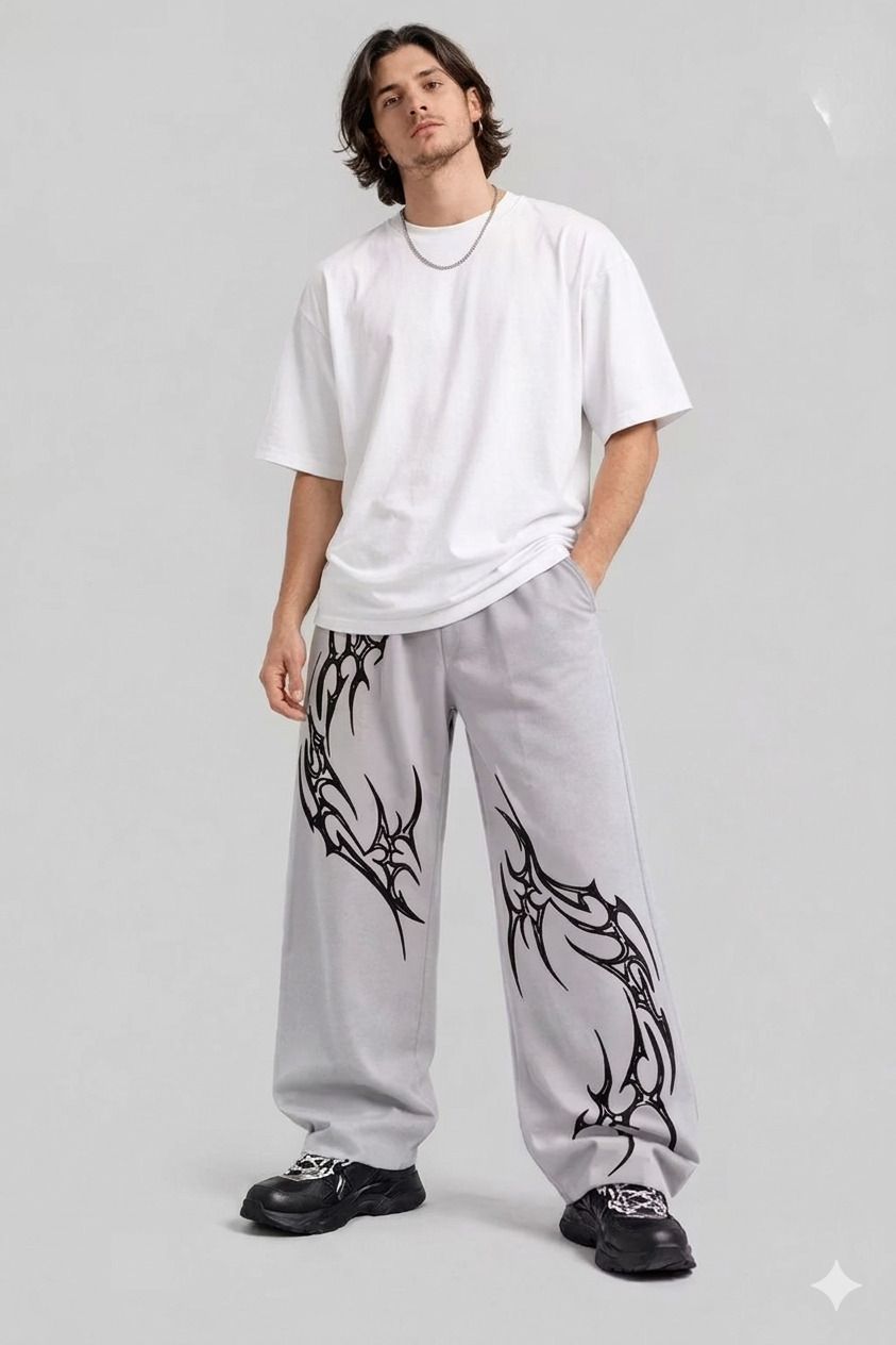 Men Printed Grey Track Pants-image-36