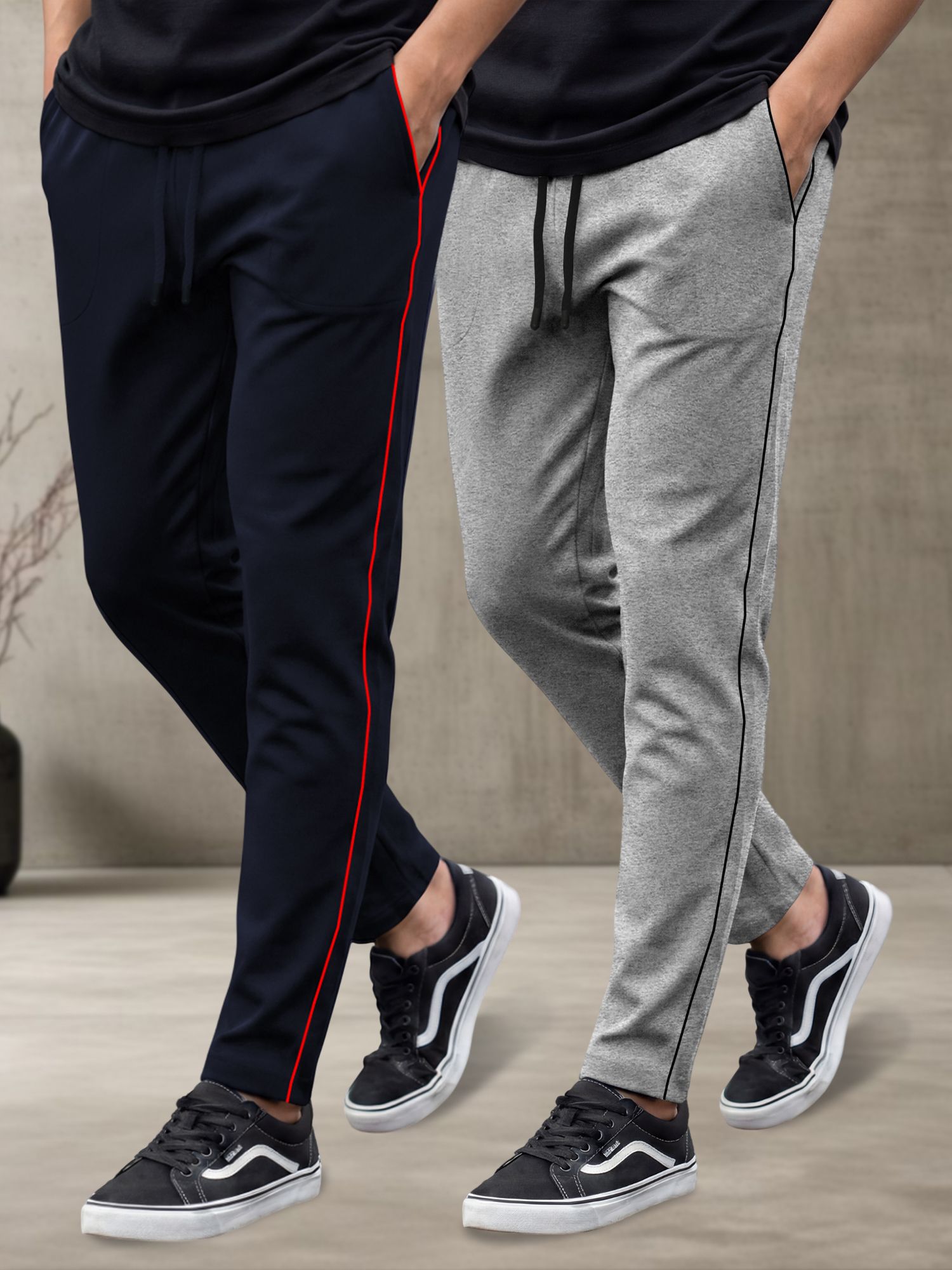 feel track Pack of 2 Men Solid Dark Blue, Grey Track Pants-picture-14