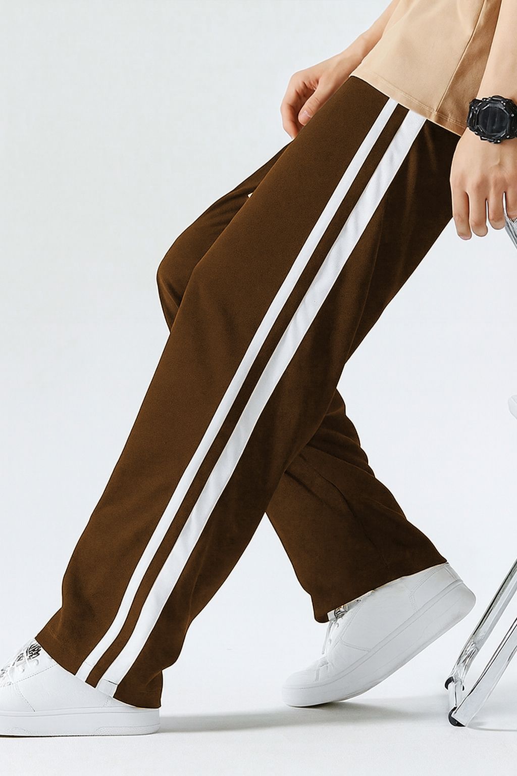 r2s2 Men Solid Brown, White Track Pants-picture-24