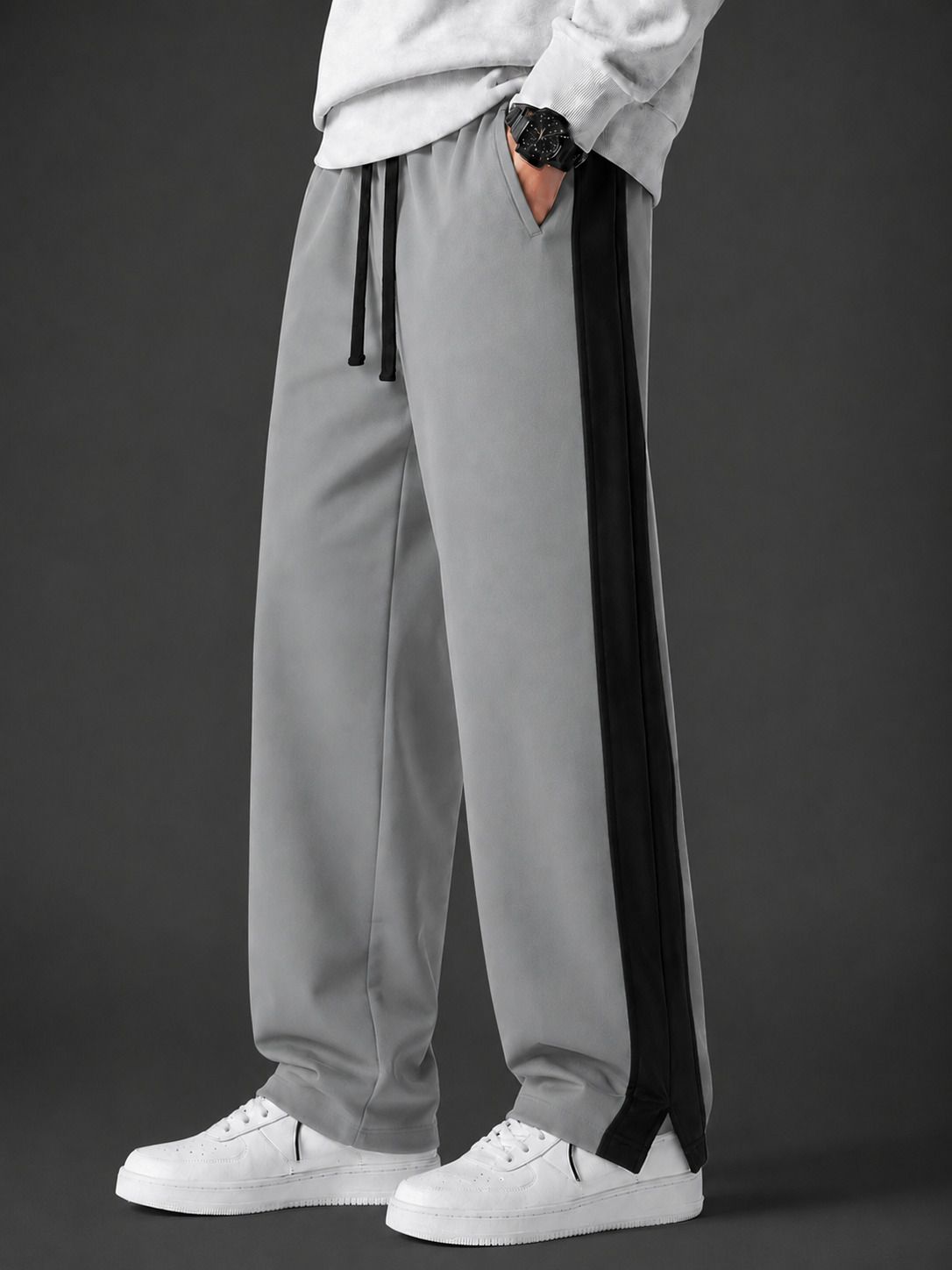 mozero Men Striped Black, Silver Track Pants-picture-17