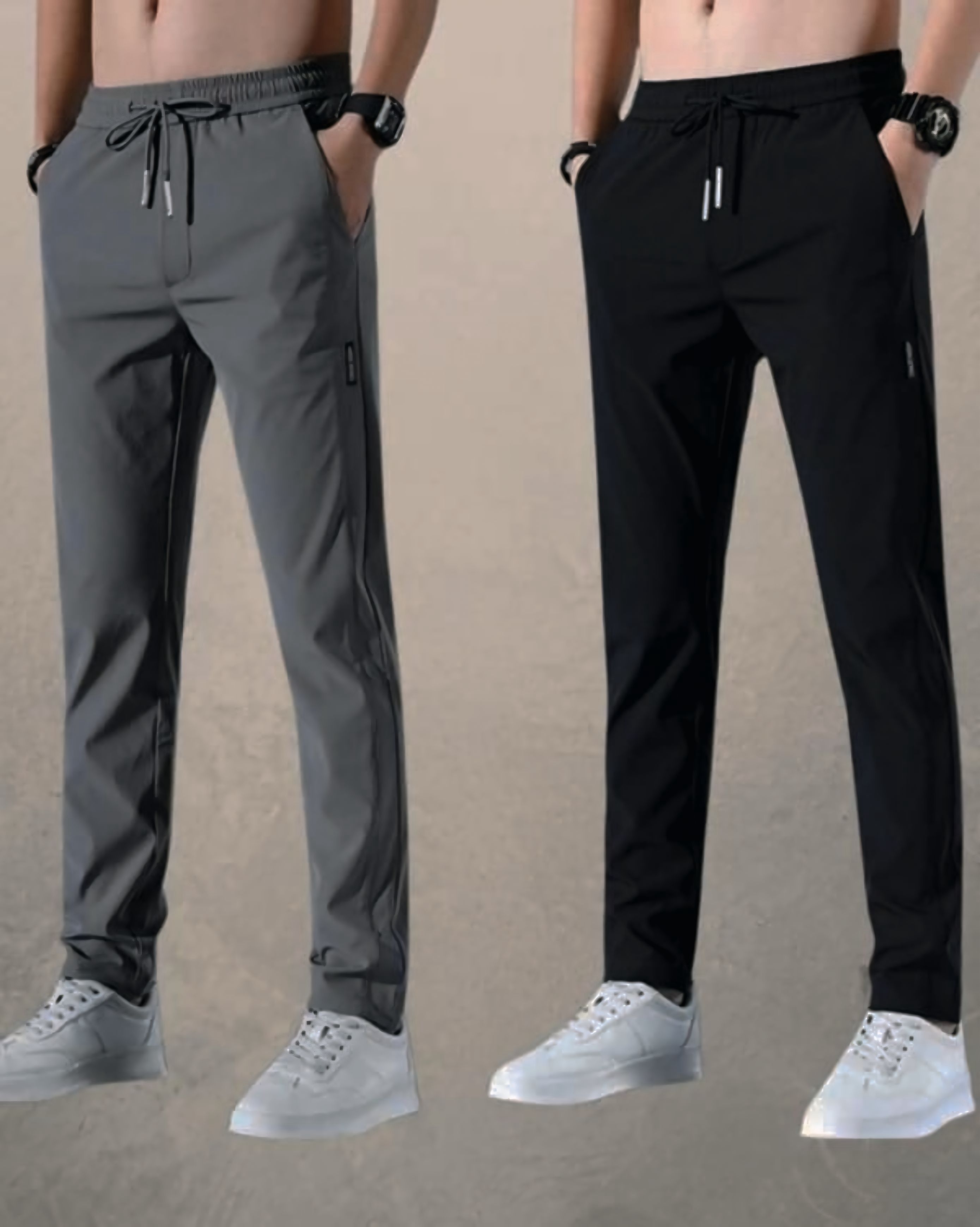 pa fashion Pack of 2 Men Solid Black, Grey Track Pants-picture-10