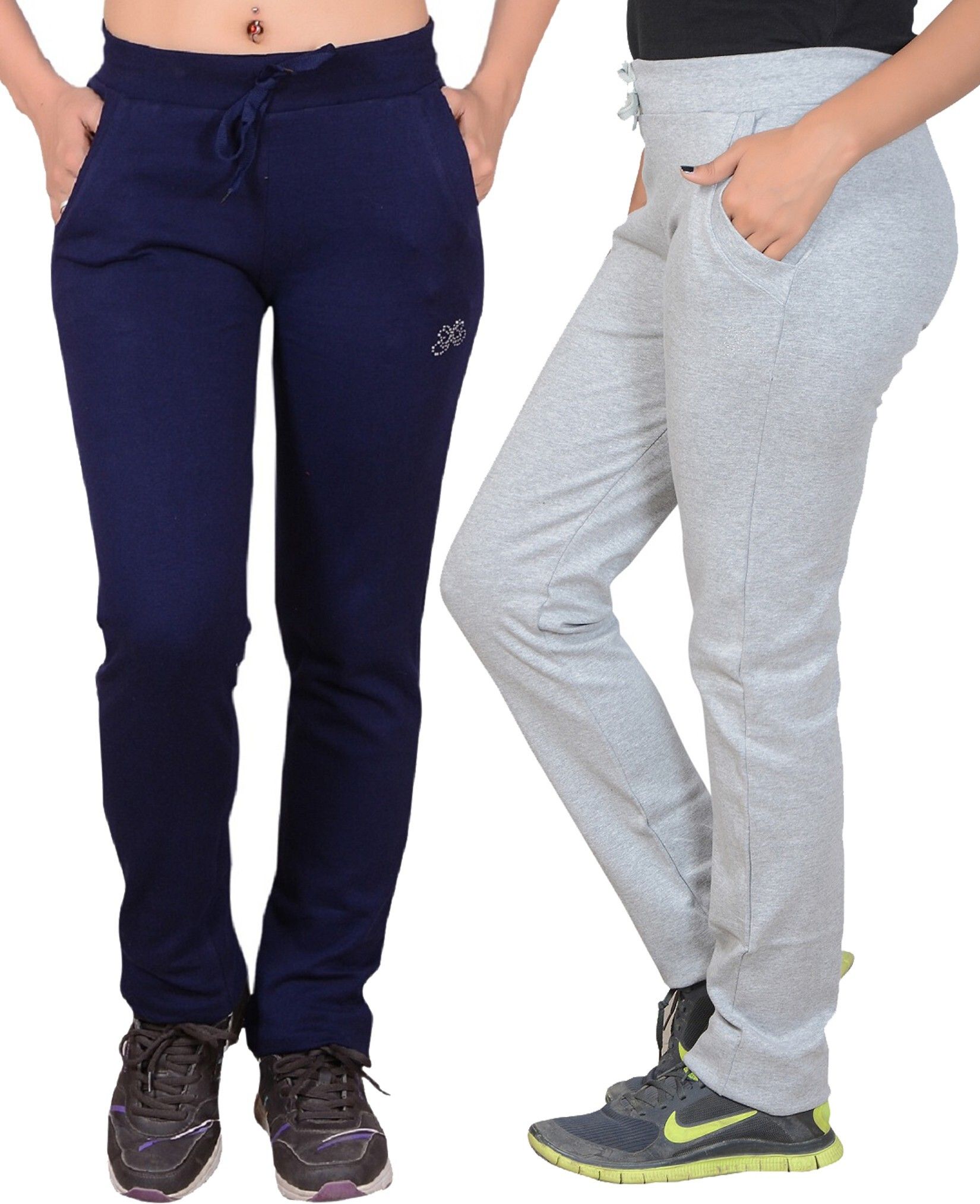 sweekash Pack of 2 Women Solid Blue, Grey Track Pants-picture-21