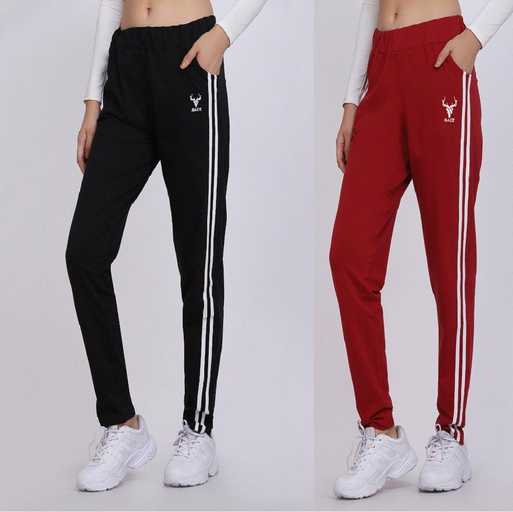 clothina Pack of 2 Women Striped Black, Red Track Pants-picture-35