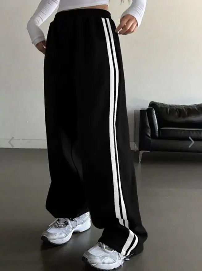 Women Striped Black Track Pants