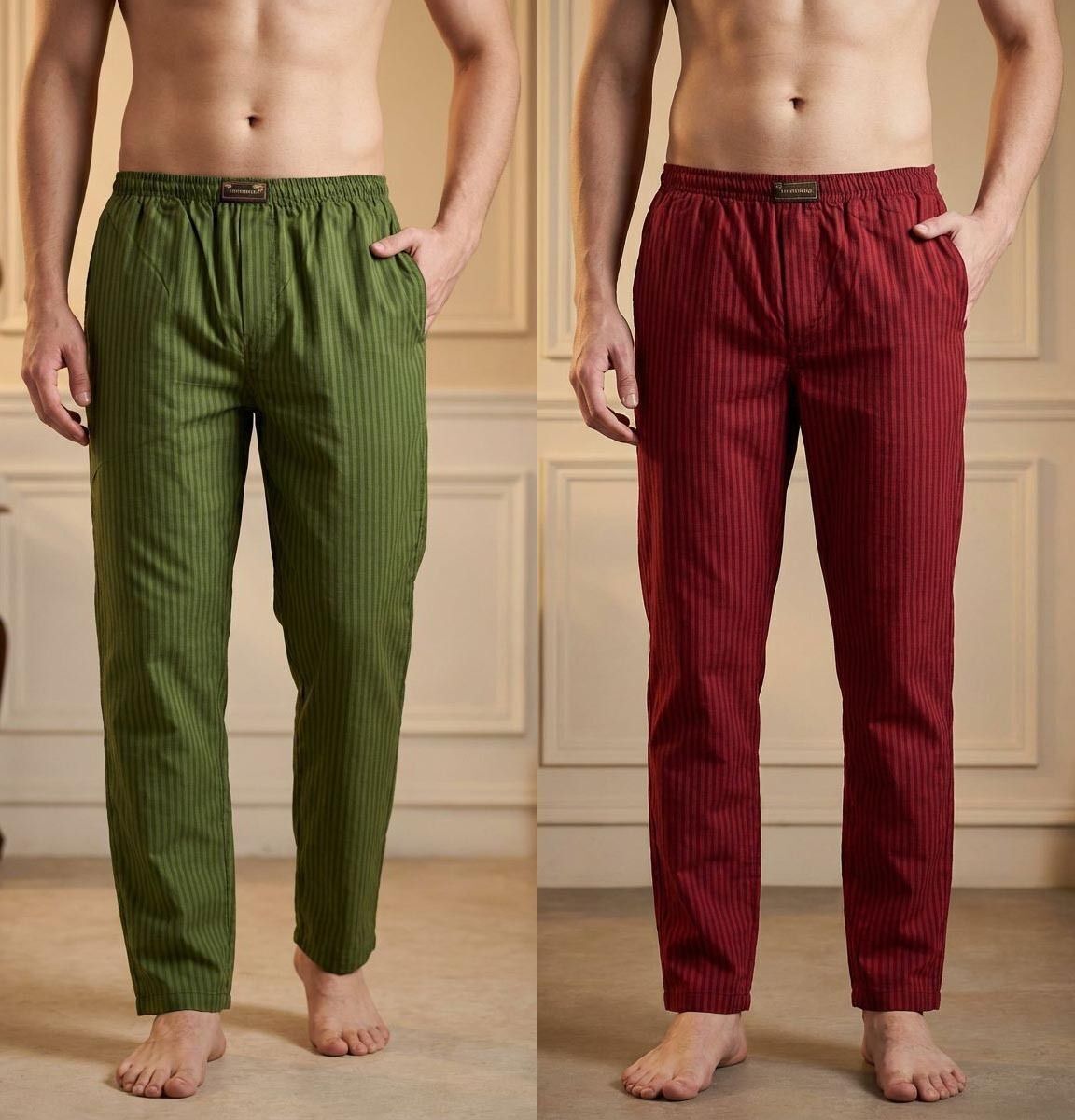 tigersnake Pack of 2 Men Self Design Green, Maroon Track Pants-picture-40