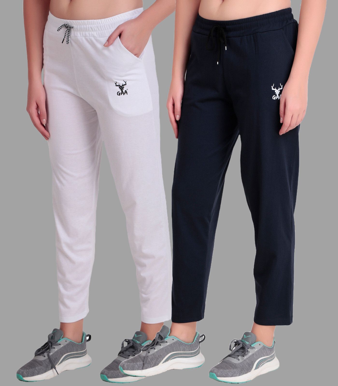 gaa Pack of 2 Women Solid Dark Blue, White Track Pants-picture-20