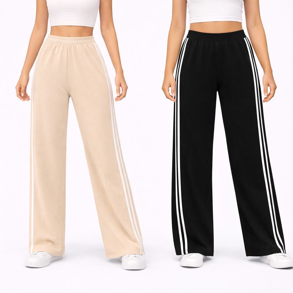siddhi garmentss Pack of 2 Women Striped Beige, Black Track Pants-picture-28