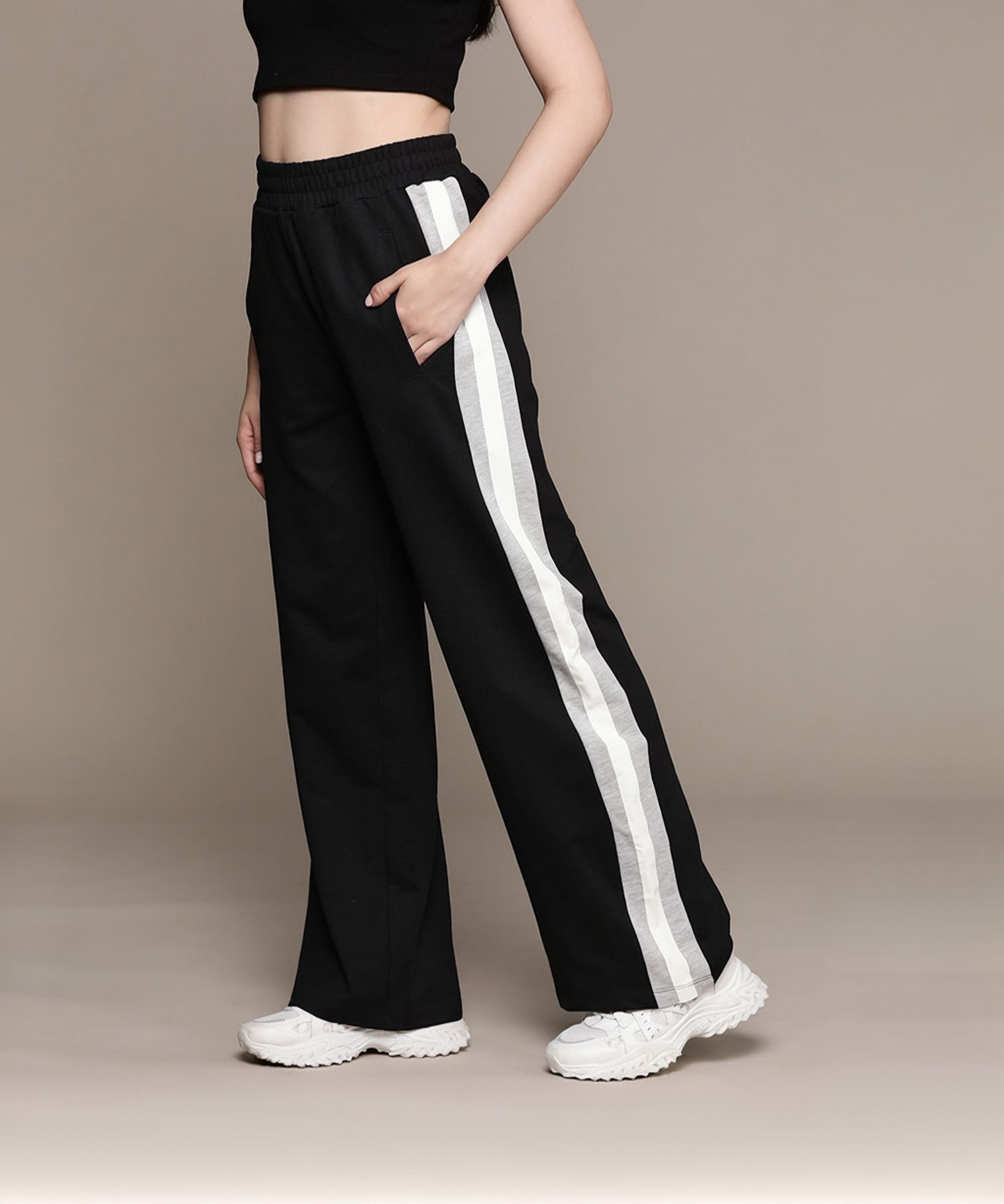 Women Self Design Black Track Pants