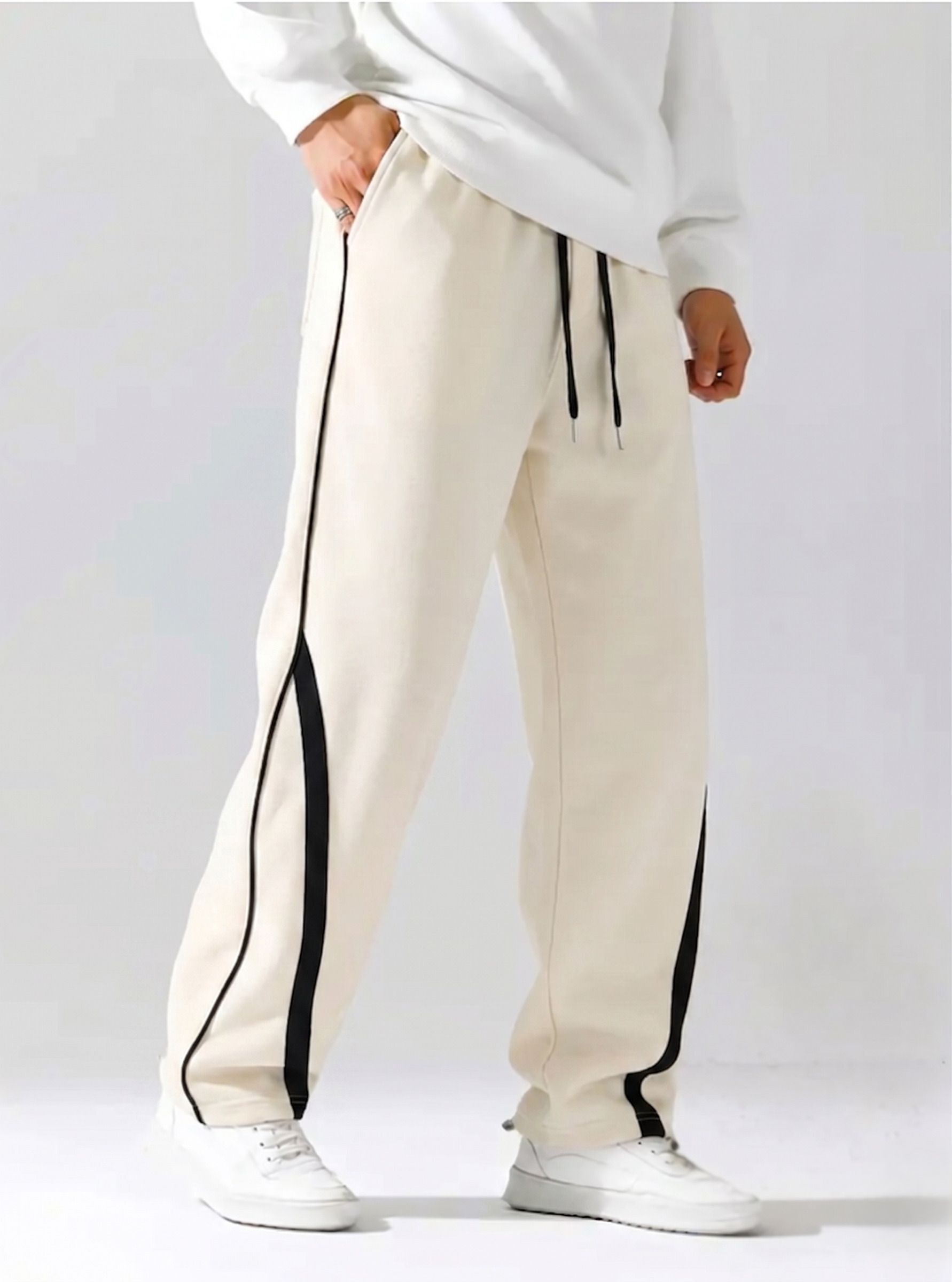 vexua Men Striped White Track Pants-picture-25
