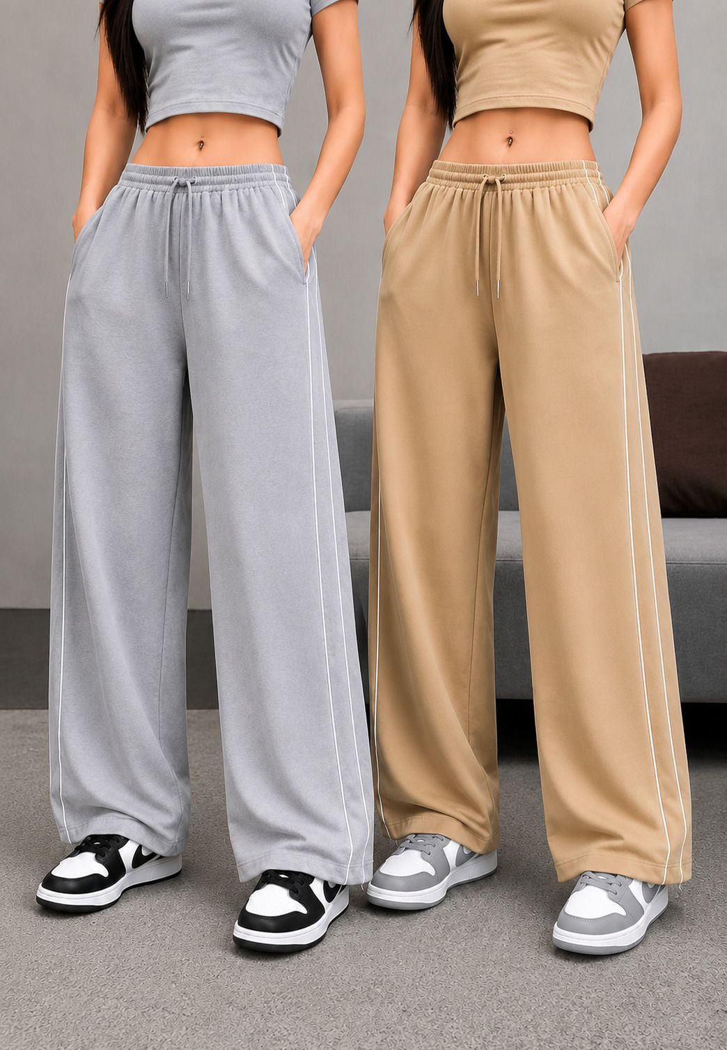goldenhub Pack of 2 Women Solid Grey, Black Track Pants-picture-44