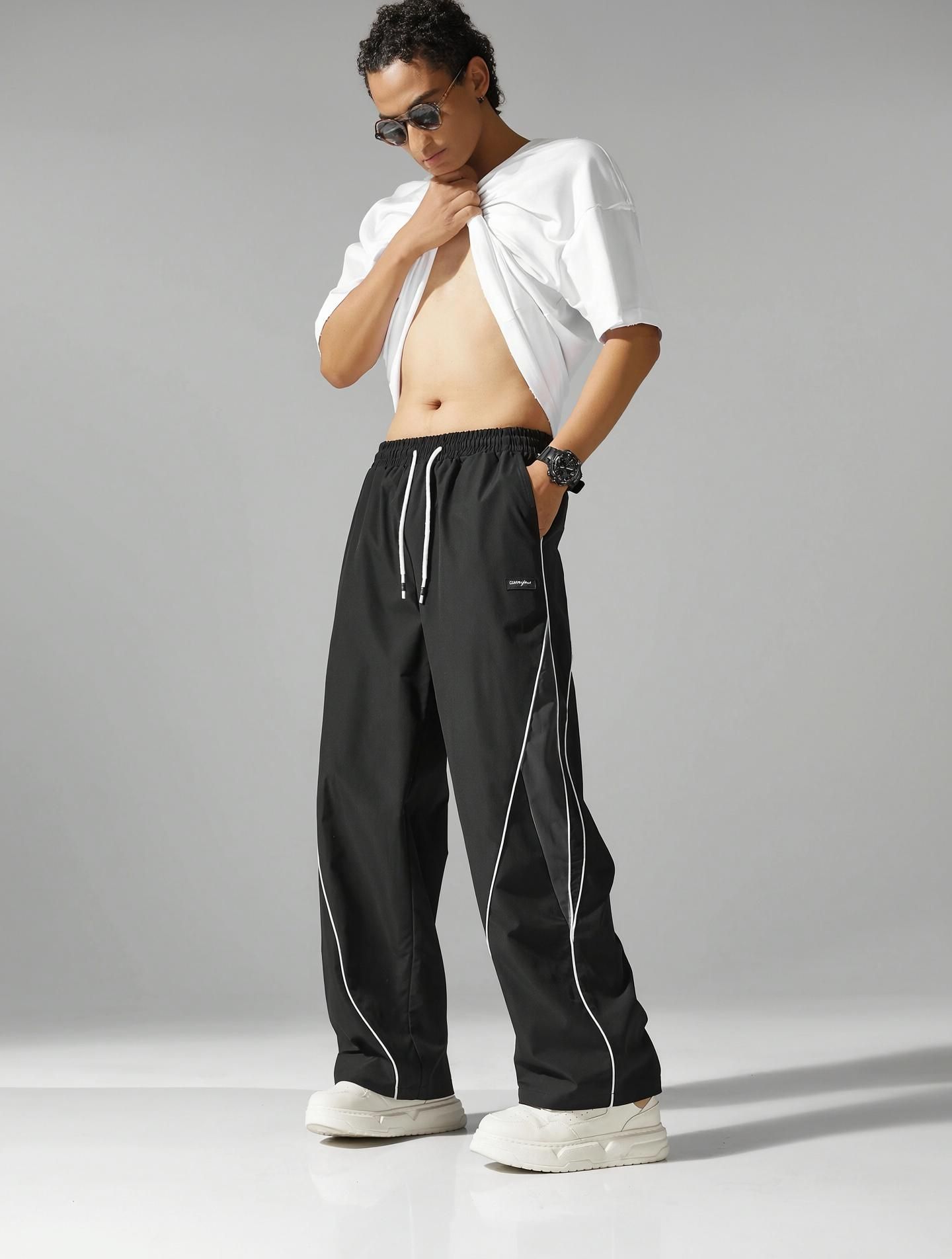 poshax Men Solid Black Track Pants-picture-12