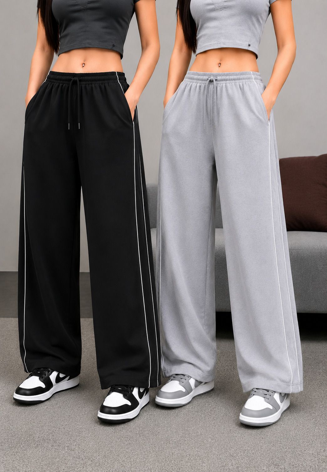 goldenhub Pack of 2 Women Solid Grey, Black Track Pants-picture-21