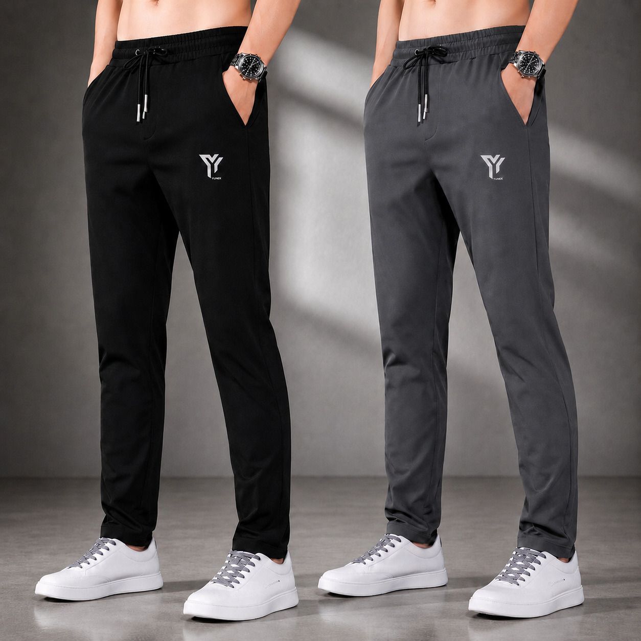 yunek Pack of 2 Men Printed Black, Grey Track Pants-picture-20