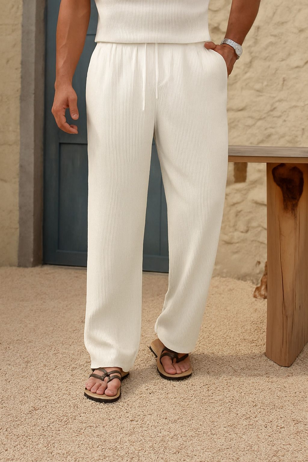 Men Regular Fit Green Polyester Trousers