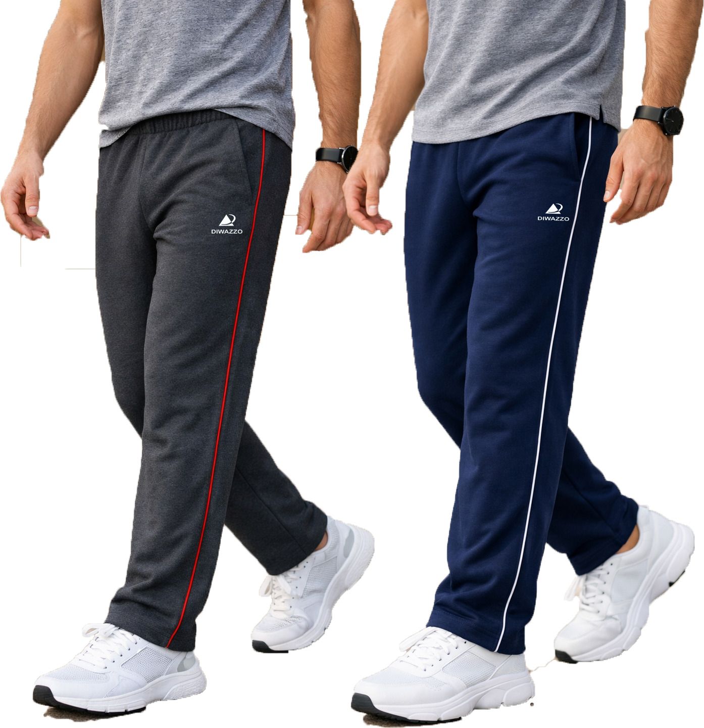 diwazzo Pack of 2 Men Striped Dark Blue, Grey Track Pants-picture-11