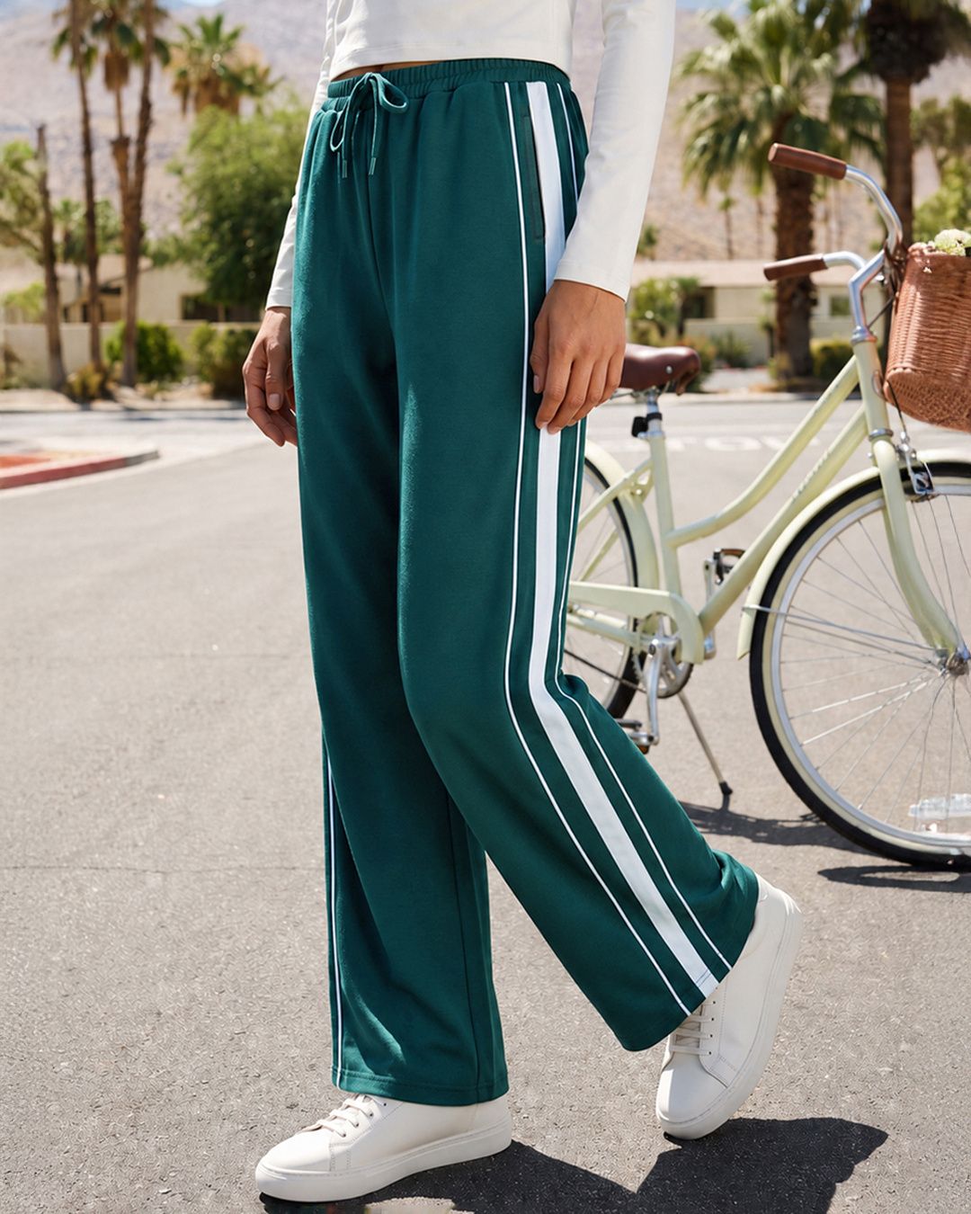bewakoof Women Self Design Green Track Pants-picture-35