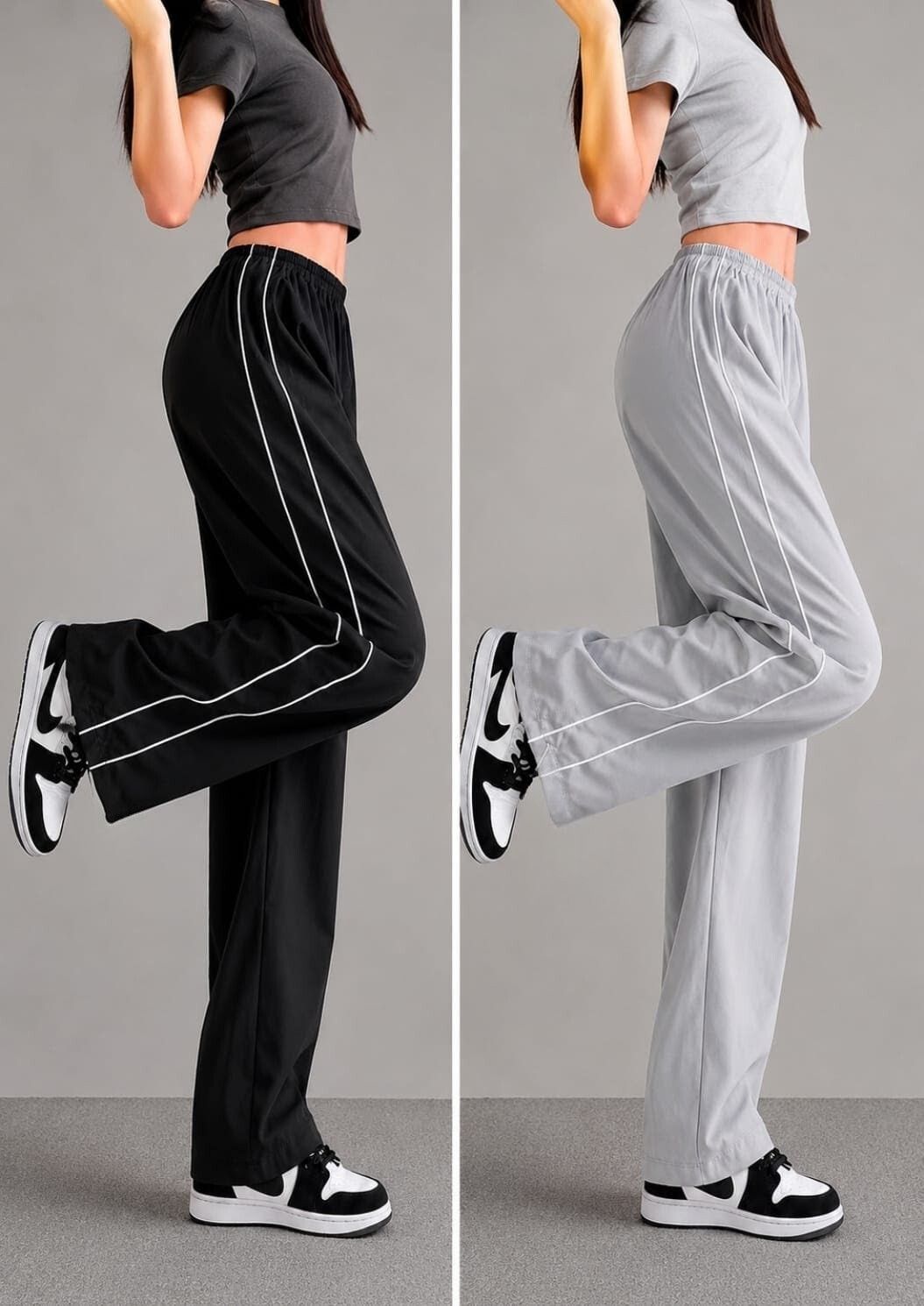 flipon Pack of 2 Women Striped Beige, Black Track Pants-picture-22