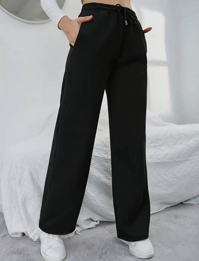 Women Solid Black Track Pants