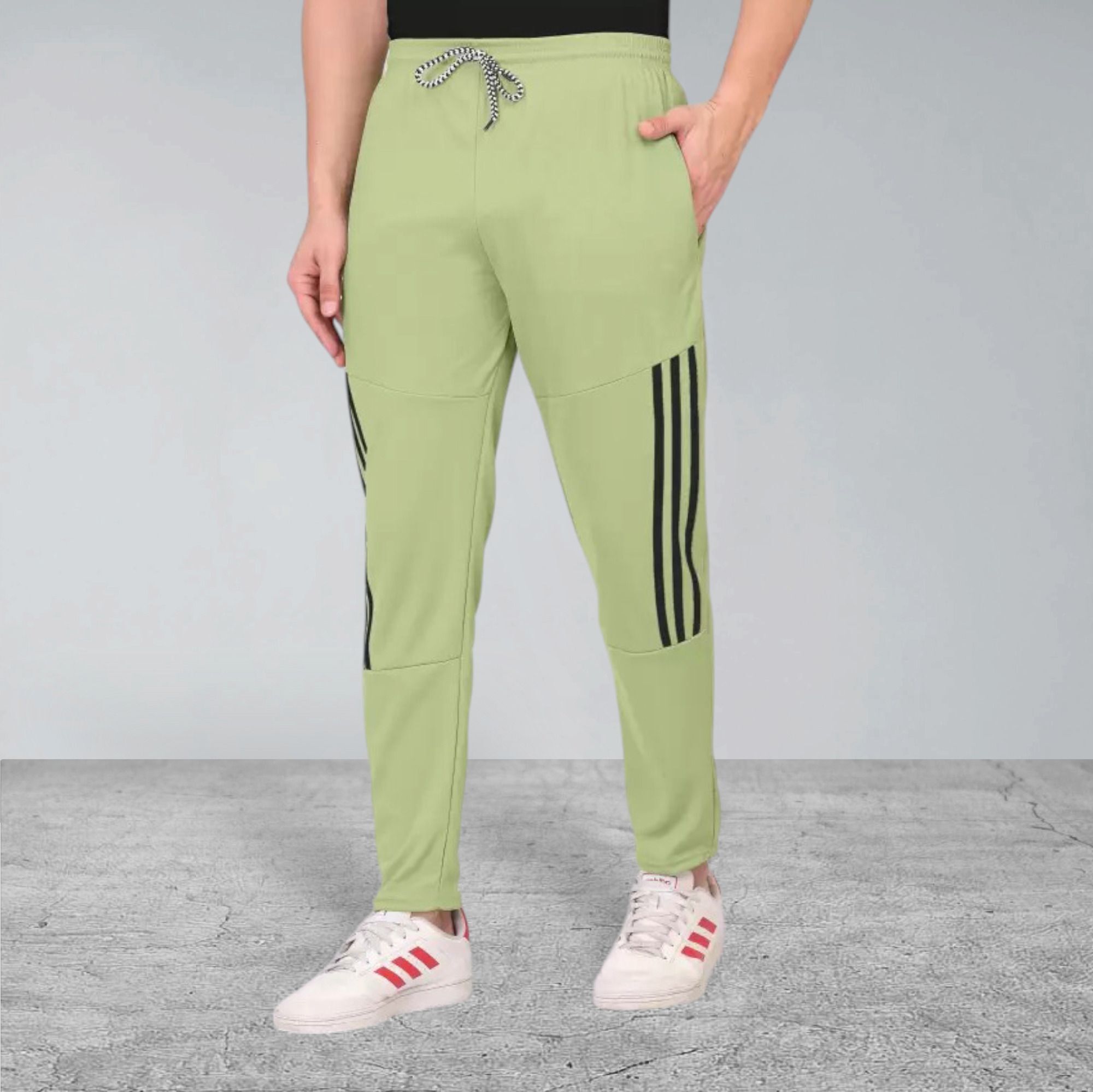 Men Striped Light Green Track Pants-image-19