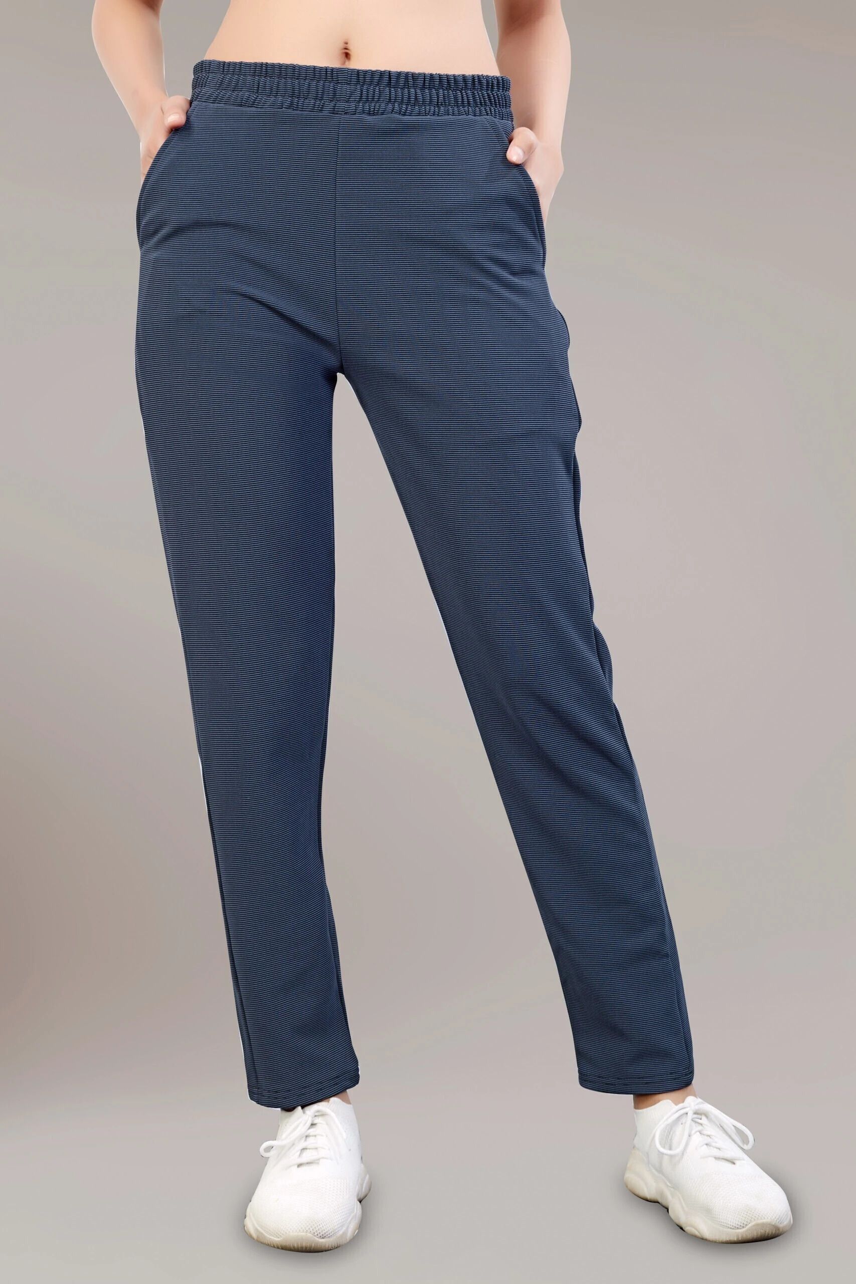 leewan Women Striped Dark Blue Track Pants-picture-20