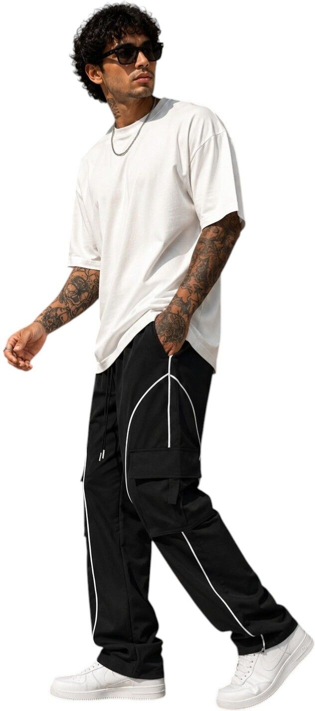 darpan textile Men Solid, Striped Black Track Pants-picture-1