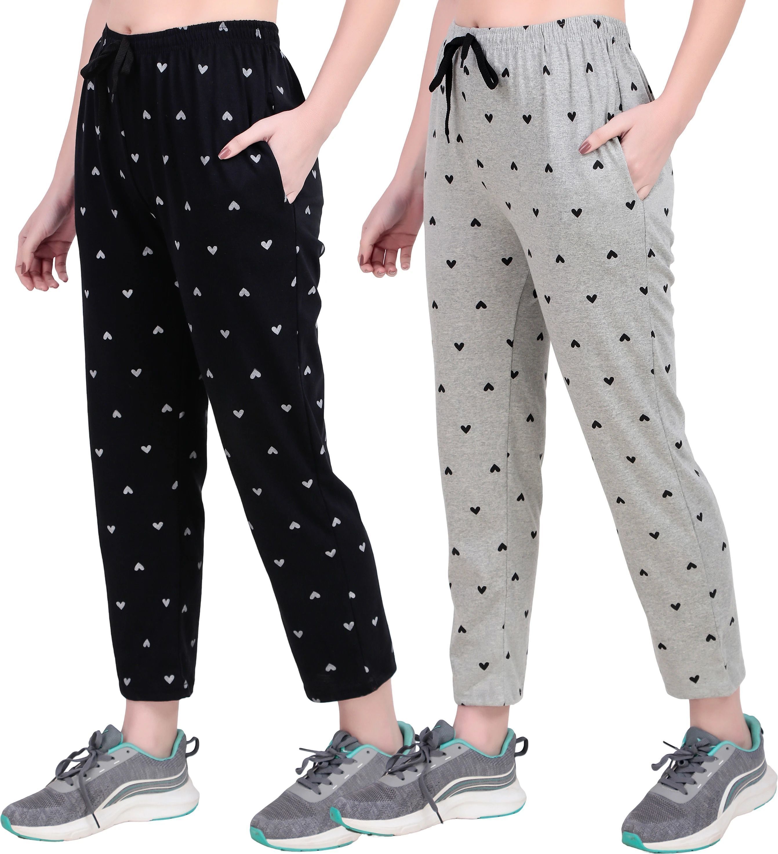 jss enterprises Pack of 2 Women Printed Black, Grey Track Pants-picture-27