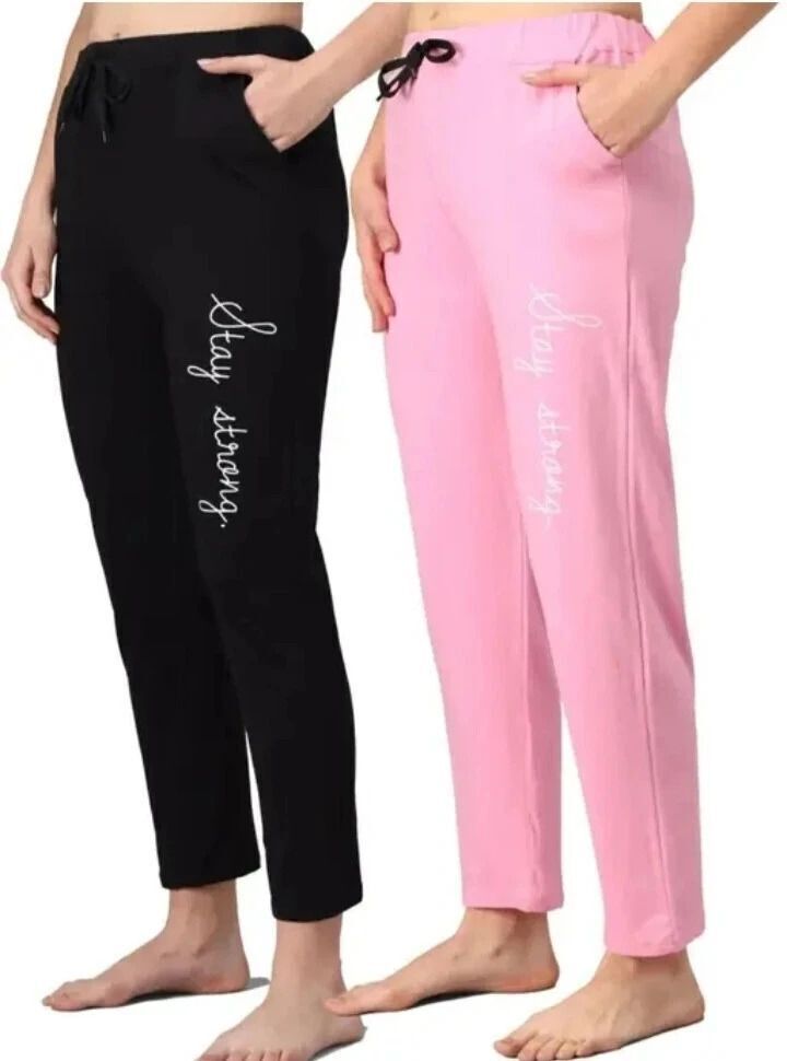 renu fashions Pack of 2 Women Printed Pink, Black Track Pants-picture-21