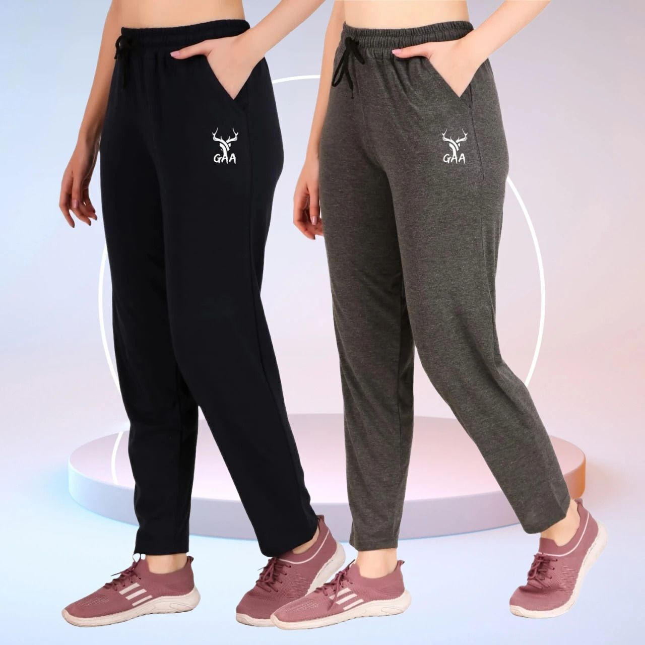 gaa Pack of 2 Women Solid Dark Blue Track Pants-picture-48